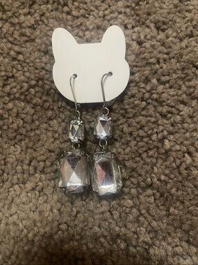 Silver Crystal Drop Earrings - Women Jewelry